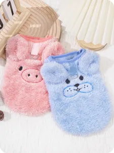 Cute cartoon embroidered fleece pet vest for dogs and cats warm winter clothes apparel