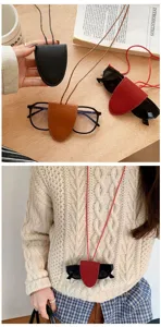 Collar de soporte de gafas de cuero para mujer, elegante correa de almacenamiento y cadena.