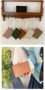 Nahaufnahme Detailansicht Damen Litschi Muster Brieftasche Kartenetui mit Perlen Handschlaufe.