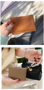 Minimalistisches Kartenetui aus PU-Leder mit Litschi-Muster, schmale Geldbörse für Damen.