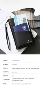 RFID-sperrende Reise-Passbörse, PU-Leder-Reißverschluss-Organizer-Tasche mit Kartenfächern.