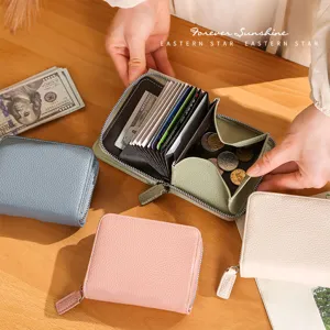Women's PU Leather Card Holder Wallet Accordion Style Multi-functional Snap Button Coin Purse Solid Color Minimalist Travel Pouch