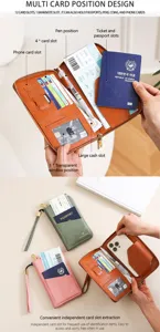 Reisedokumententasche mit RFID Schutz, lange Reißverschluss Brieftasche mit Kartenfächern.