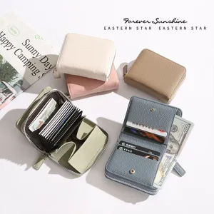 Women leather multi-functional zip accordion card holder coin purse wallet card case.
