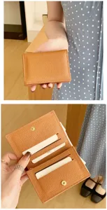 Minimalistische Damen Litchi Muster PU Leder Kartenetui Geldbörse mit vielen Fächern.