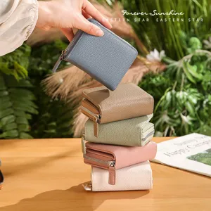 Women genuine leather short wallet multi-card slot zipper coin purse stylish card holder