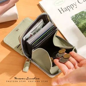 Women Leather Accordion Card Wallet Multi Slot Zipper Coin Purse Elegant Green Daily
