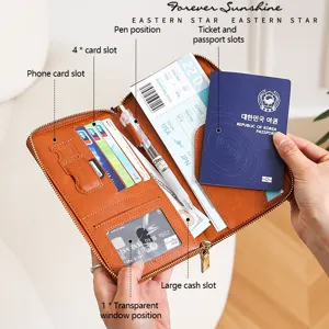 Reise Reisepass Organizer Geldbörse mit vielen Kartenfächern und Reißverschluss für Dokumente.
