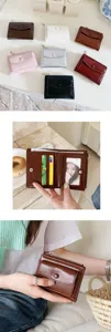 Short bifold zipper wallet PU leather multi card slot coin purse simple compact design.