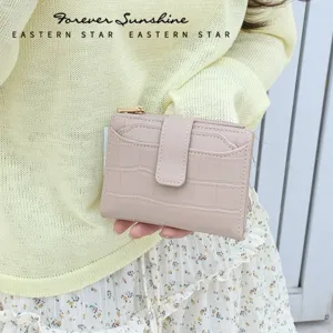 Koreanischer Stil Damen Steinmuster Kurze Brieftasche PU Leder Zweifach Gefaltet Reißverschluss Multi Kartenfächer Geldbörse Damen Geldclip