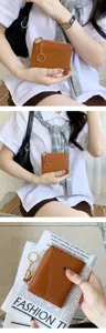 Minimalistische einfarbige Damen Geldbörse, schicke PU Kartenetui Tasche mit Metallring Reißverschluss.