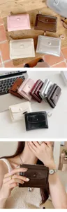 Short leather wallet for women, bifold zipper card holder purse with multiple slots available.