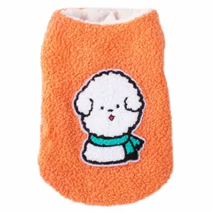 Orange fleece dog vest winter warm pet apparel puppy coat cute poodle embroidered clothes
