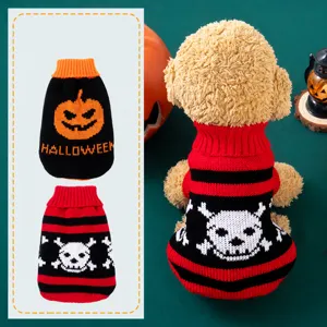 Halloween Pet Dog Sweater Funny Pumpkin Skeleton Knitted Clothes Warm Puppy Apparel For Small Dogs And Cats