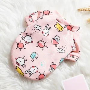 Cute pink cartoon pet hoodie two-legged warm dog cat pullover cute print pet apparel clothing