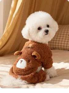 Cute brown bear pet fleece clothes dog winter warm apparel fluffy puppy sweater coat