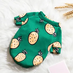 Green cute pineapple print pet dog hoodie fleece warm two-leg puppy cat clothes apparel