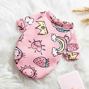 Pink cute cartoon pet sweatshirt for dogs and cats, warm two-legged pullover fleece apparel.
