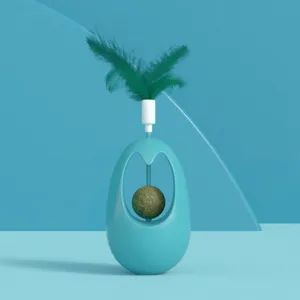 Interactive cat tumbler toy with feather and catnip ball for kitten boredom relief and fun play.
