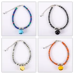 Adjustable pet cat dog collar with colorful bell, woven fabric necklace pet accessories
