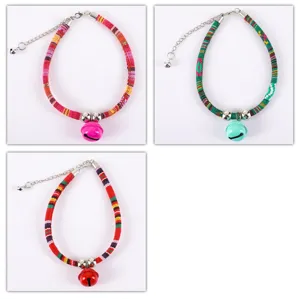 Colorful ethnic woven pet collar with bell and adjustable chain detail for cats and dogs