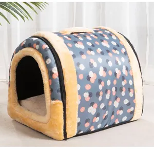 Cuccia per animali domestici chiusa calda tenda in peluche morbido tappetino per cani gatti.