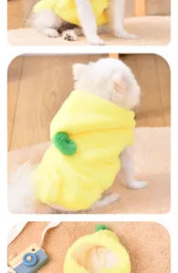 Cute yellow plush pet hoodie costume for dogs and cats, warm winter apparel for small pets.