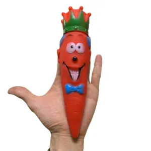 TPR carrot squeeze toy for pets and dogs, fun interactive chew toy with cute crown design.
