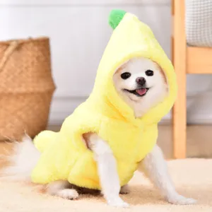 Cute banana dog hoodie warm winter pet costume funny puppy apparel for small dogs and cats