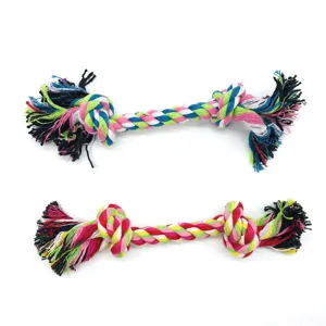 Giocattolo per cani in corda di cotone con nodi e frange per masticare e pulire i denti.