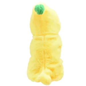 Cute yellow plush pet costume with green top design, warm and funny clothing for cats and dogs.