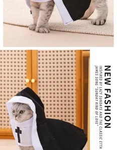 Cute pet nun costume detail shot, comfortable and breathable fabric for funny cat cosplay.