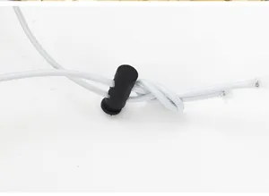 Detail of pet hat adjustable elastic cord and black plastic lock, durable design for pets.