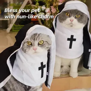 Halloween Pet Nun Costume Cat Dog Cloak Breathable Cosplay Party Apparel Funny Cross Cape Pet Dress Up Clothes
