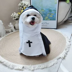 Halloween nun pet costume breathable funny cos photo props for cats and dogs with cross cape.
