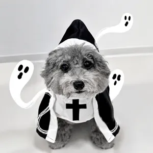 Halloween pet nun costume with cross cape, funny cosplay outfit for dogs and cats.