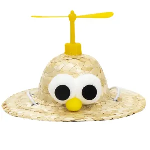 Cute pet straw hat with yellow propeller funny animal costume cap for cats and small dogs