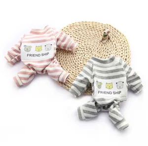 Cute striped pet pyjamas four-leg jumpsuit for small dogs and cats, soft and comfortable.