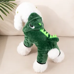 Cute green dinosaur pet winter clothes warm four-leg dog coat puppy costume apparel.