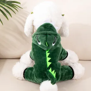 Cute dinosaur dog winter clothes warm pet hoodie four-legged costume for small dogs cats