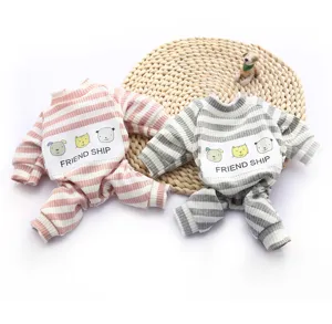 Pet pajamas cute striped four-leg jumpsuit clothes for small dogs cats autumn winter daily wear