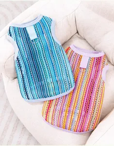 Summer thin ethnic stripe breathable pet vest with D-ring for small dogs and cats detail view
