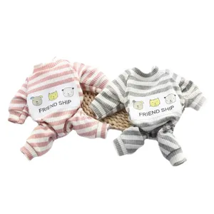 Cute striped pet pajamas for small dogs and cats, comfortable autumn winter clothes.