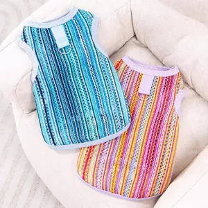 Summer thin ethnic style dog vest, breathable mesh pet clothes with traction D-ring.