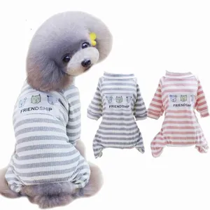 Comfortable striped pet dog pajamas four-leg soft puppy clothes cute cat sleepwear apparel