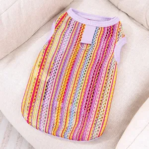 Summer breathable ethnic style striped pet vest with D-ring for small dogs and cats.