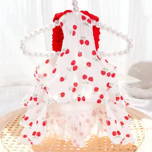 Sommer Haustier Hund Katze Kleid süße rote Kirsche Print Träger Rock kleine Tiere Kleidung süß