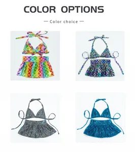 Cute pet mermaid bikini swimwear set in four vibrant color options for cats and dogs summer.