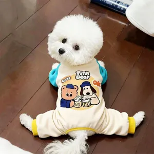 Pet Dog Fleece Clothes Four-Legged Warm Winter Apparel Cute Bear Print Small Dog Coat Thickened Cold Weather Dog Outfit