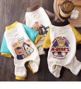 Pet dog four-leg fleece jumpsuit warm winter puppy apparel with traction D-ring detail